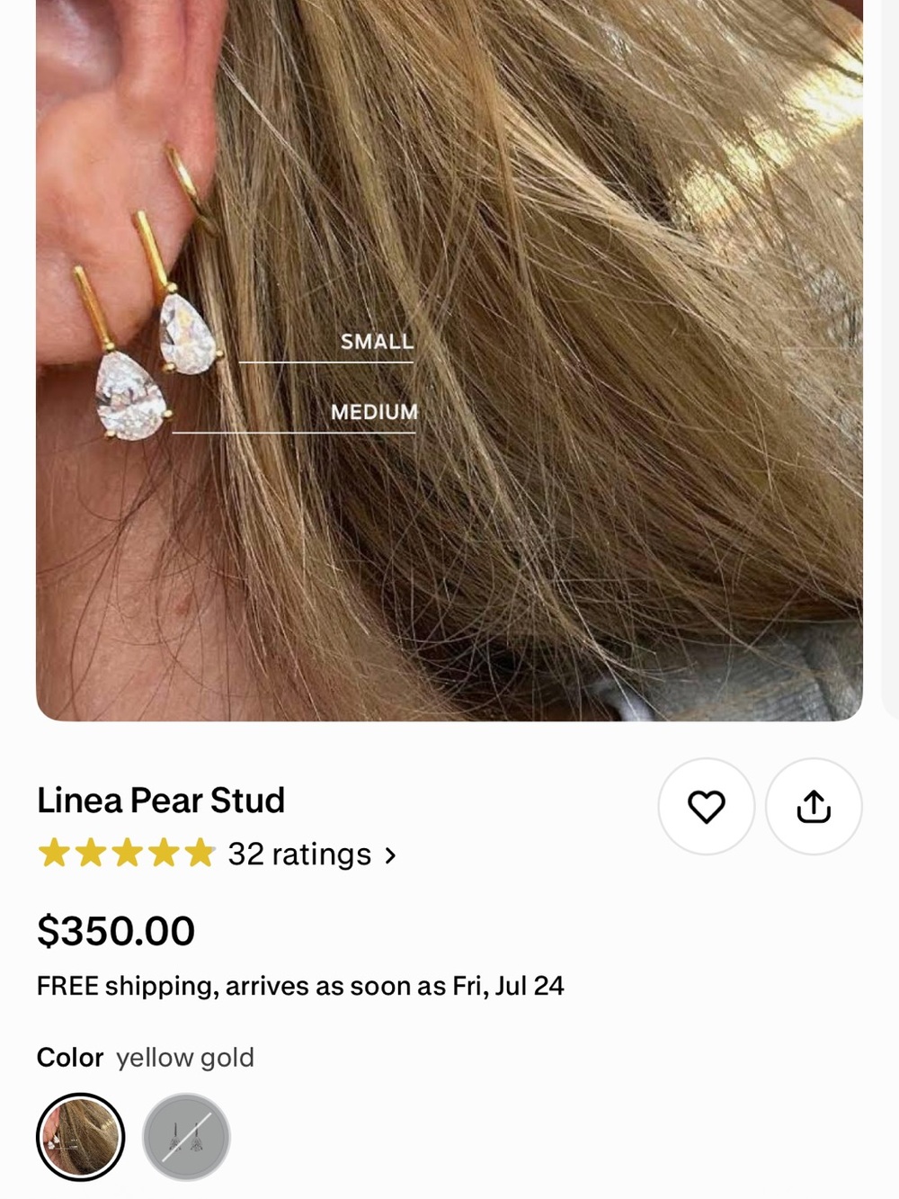 Alexa Leigh Yellow Gold Pear Drop Earrings with Clear Stones